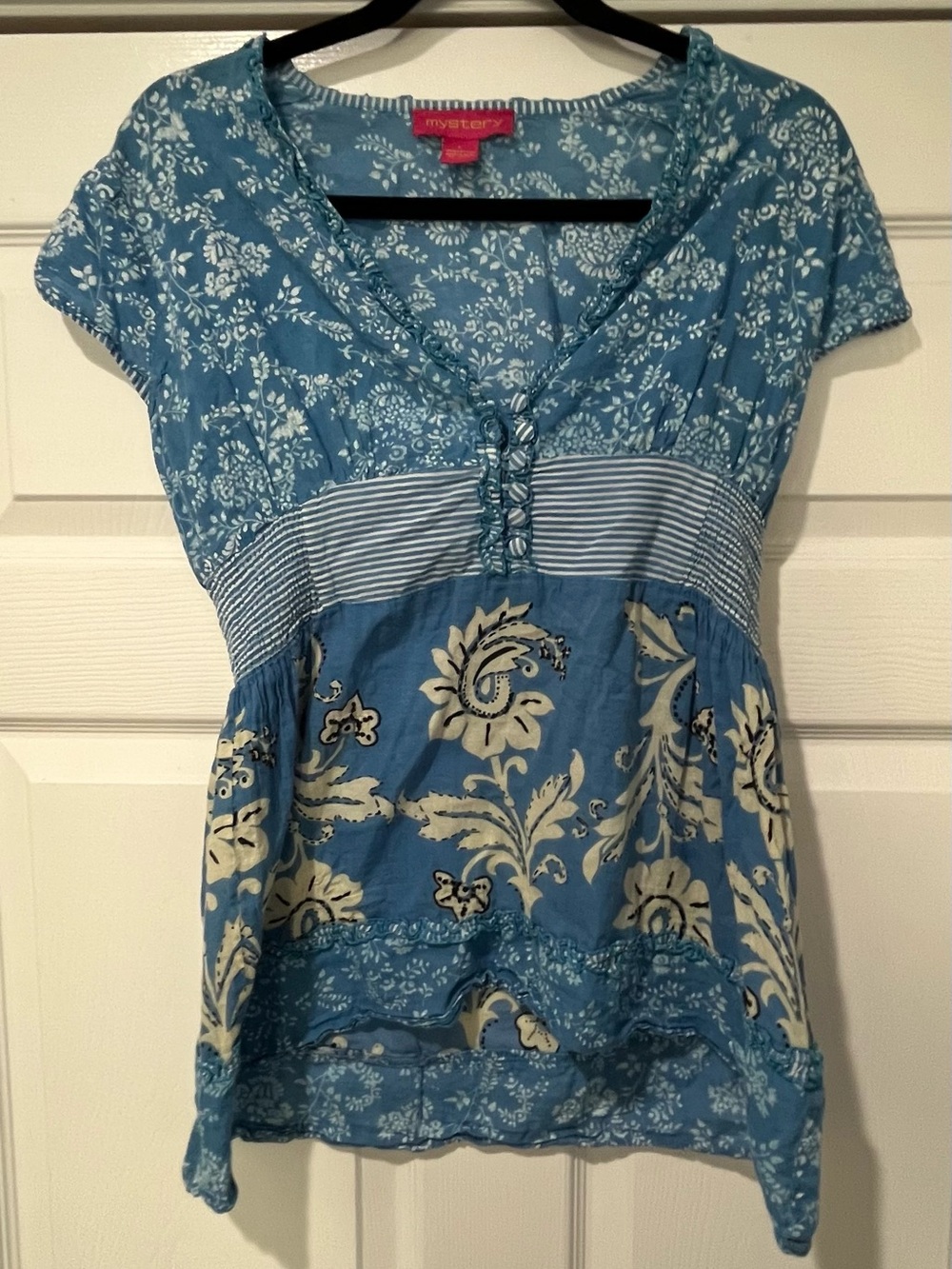 Blue Floral-Print V-Neck Tunic Top